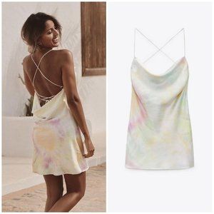 Zara Tie Dye Satin Strappy Back Mini Dress